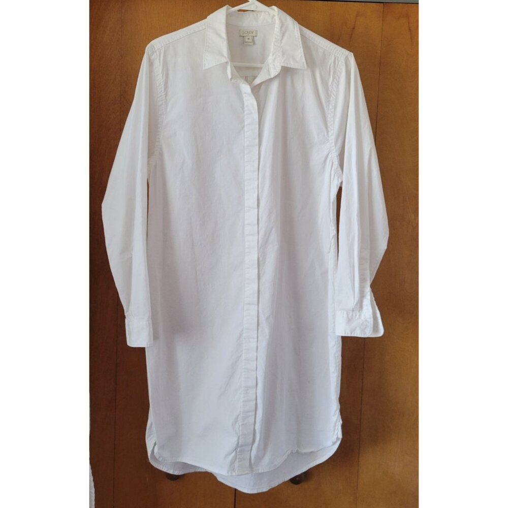 J. Crew Dress Cover Up White Long Sleeves Med. button up casual crisp beach EUC - Picture 3 of 13